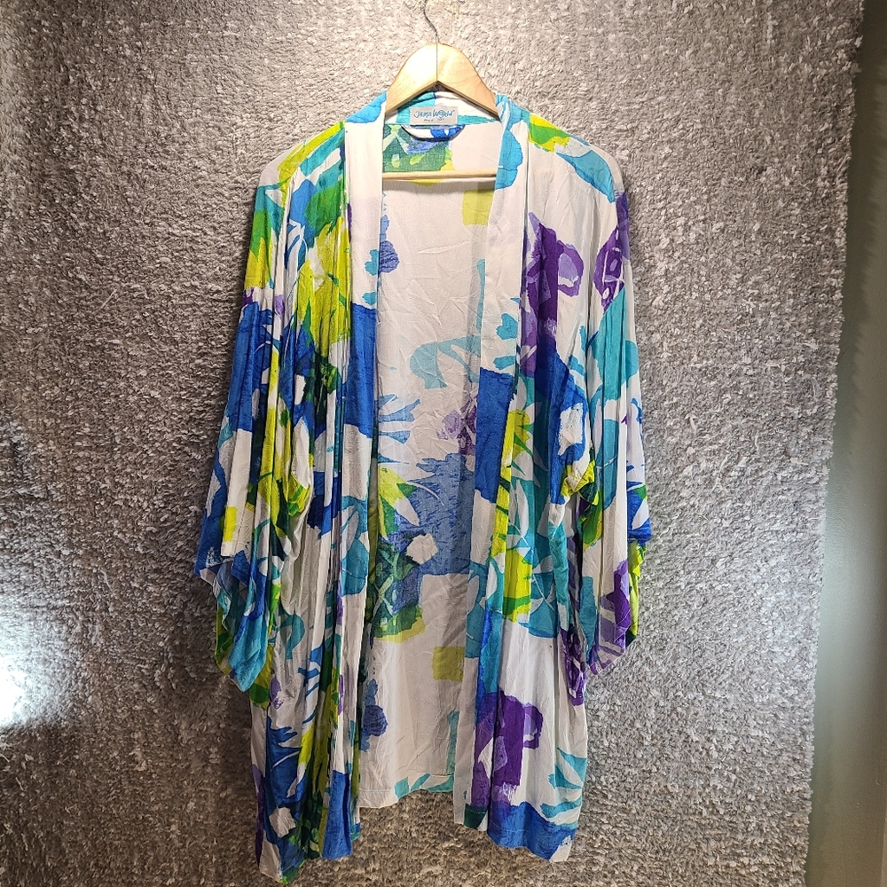 IC Collection Blouse Dolman Sleeve Colorful Large Rayon Wearable Art Relax